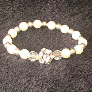 $1 Add On - White Silver Clear Beaded Stretch Bracelet
